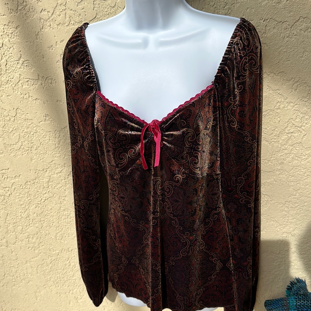 OASIS BRAND BOHO RETRO GYPSY FROM UK PEASANT VELVETY TOP
